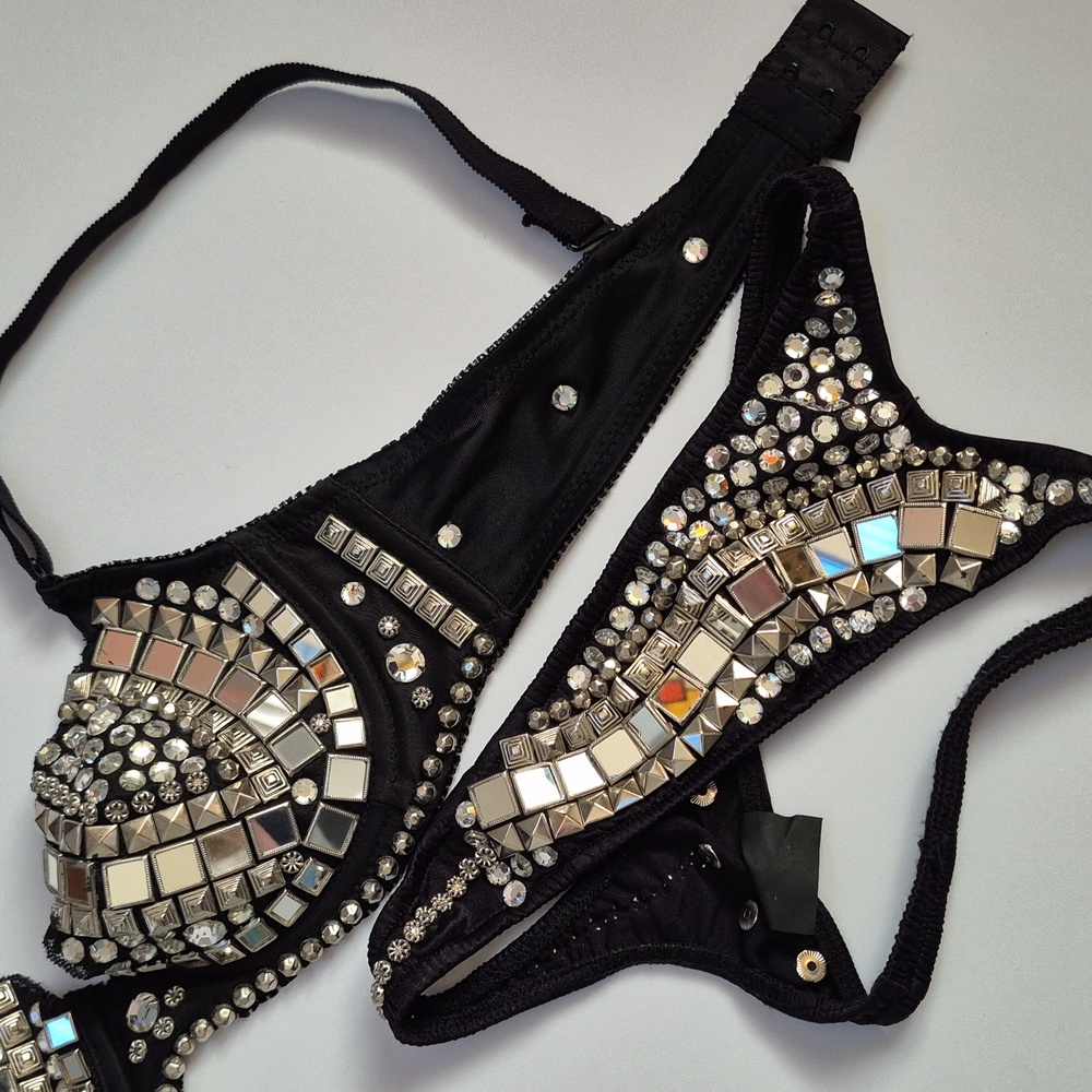 Metal Studded Handmade Vintage Heavy Quality Bra Panties Biker BDSM OOAK Goth - Picture 5 of 14